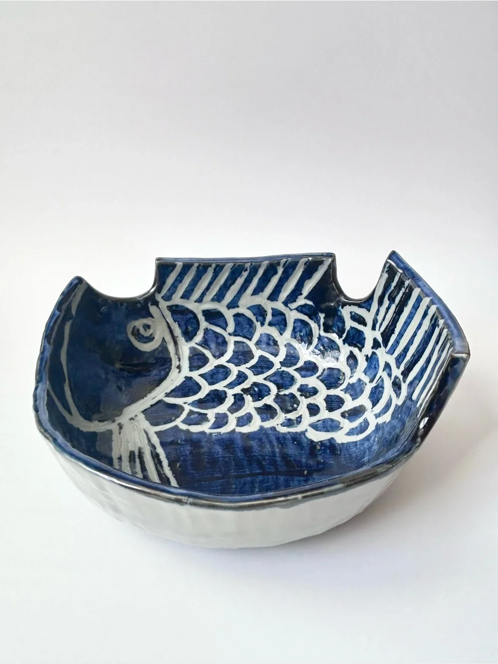 Hand Made Japanese Pottery Koi Fish Platter Dish Bowl